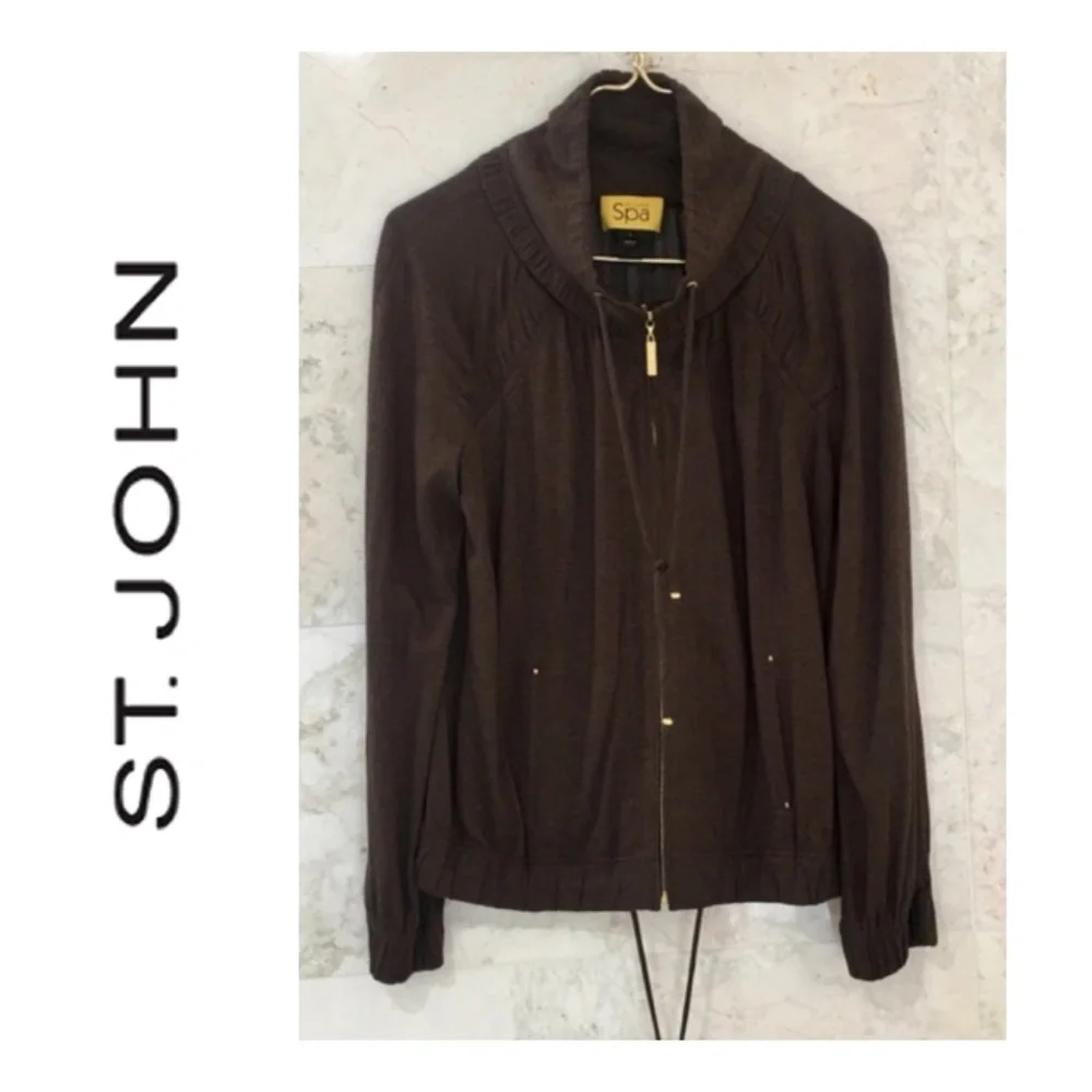 ST JOHN Jacket {S} Mock Neck Lightweight in Brown - Picture 1 of 11
